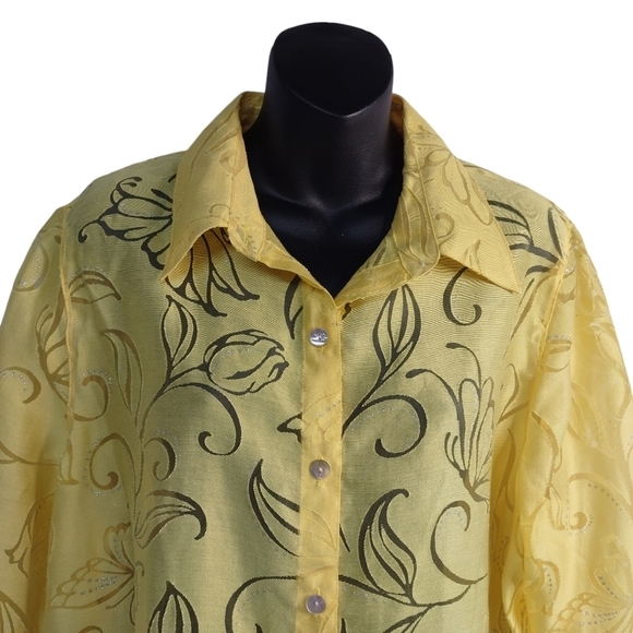Alfred Dunner Top Shirt Women's Yellow Butterfly Button Up Sz PL NWT - Picture 3 of 12